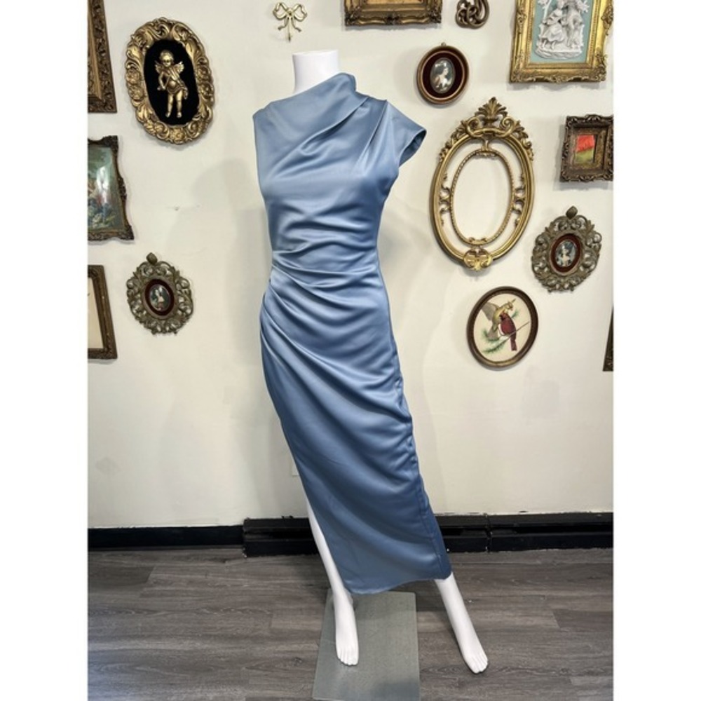 Elliatt Dusty Blue Satin Draped Maxi Dress
